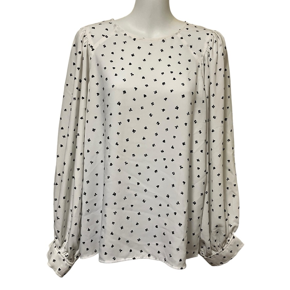 Ann Taylor Factory Black & White Floral Long Sleeve Blouse